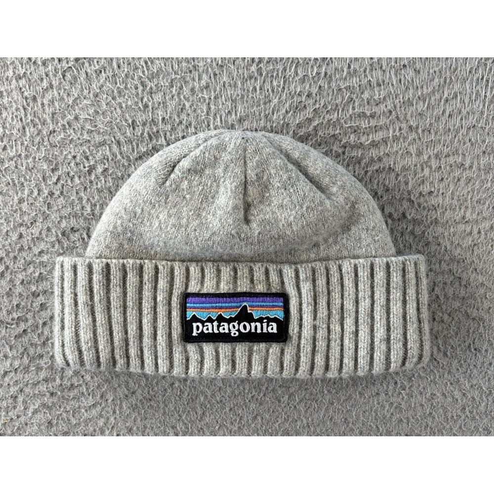 Patagonia Brodeo Cuffed Beanie Cap Unisex P-6 Logo Grey Wool Blend
